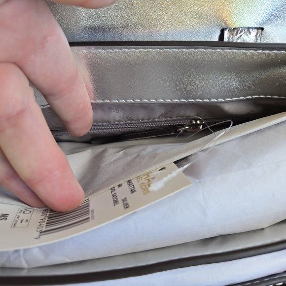 Michael Kors Manhattan Metallic Silver Satchel Small Top Handle Crossbody NWT - Picture 10 of 16